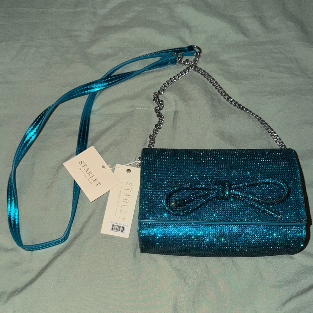 Teal Sparkle Bow Crossbody Bag